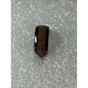tungsten carbide ring for men Black Gun Metal Wooden Color Inlay Engraved Size 7